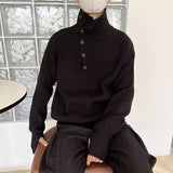 Coverwin Outfit Trendy Korean Winter Lazy Style Design Niche Button Turtleneck Solid Color Sweater Men's Street Hip-hop Bottoming Sweater Jacket