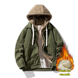 Coverwin Winter New Men's Loose Casual Jacket Fashionable Hooded Zipper Fleece Cardigan Solid Color Fake Two-piece Men's Hoodie Jacket