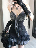 Coverwin-Goth Summer Sexy Dress Women Clothes Punk Streetwear Lace Sling Black Dark Slim short Dresses Hot Girl High Waist Y2k Mini Dress