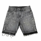 Coverwin Shorts Y2K Jeans Womens Harajuku Hip Hop Gothic Rhinestone Sequin Retro Blue Baggy Denim Shorts High Waist Fashion Casual Shorts