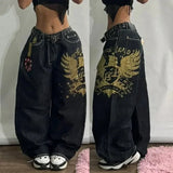 Coverwin American Embroidered Letters Baggy Women's High-Waisted Jeans Y2K New Harajuku Hip-Hop Gothic Joker Wide-Leg Pants Street Wear