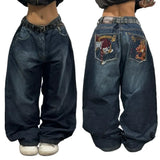 Coverwin American New Embroidered Jeans Y2K Retro Hip Hop Pattern Jeans Men's Women's High Street Gothic Loose High Waist Wide Leg Pants