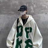 Coverwin American heavyweight velvet letter cardigan sweatshirt for men autumn 2024 trendy brand high street hooded couple jacket spring