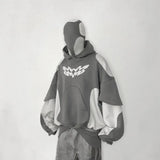 Coverwin Y2K Retro Hip Hop Gray Stitching Embroidered Hooded Sweater Fashion Loose Casual Hooded Sweatshirt Gothic Street Women Clothing