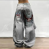 Coverwin American Vintage Fashion Print Baggy Jeans Mne Women New Y2K Popular Casual Joker Gothic High Waist Wide-Leg pants Street Wear