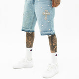 Coverwin Diamond Embroidery Sweatpants Hip Hop Gothic Cross Print Shorts and Pants Men Hrajuku Pattern Casual Wide Leg Y2k Pants