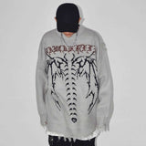 Coverwin High Street American Ins Dark Gothic Style Letter Jacquard Loose Sweater Men and Women Street Y2K Hip-hop Trendy Brand Sweater