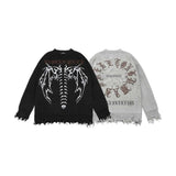 Coverwin High Street American Ins Dark Gothic Style Letter Jacquard Loose Sweater Men and Women Street Y2K Hip-hop Trendy Brand Sweater