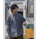 Coverwin Spring and autumn new Japanese Harajuku style retro striped shirts for male and female students corduroy trendy jackets shirt