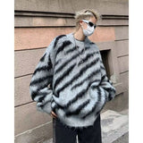 Coverwin Outfit Fashionable Korean Personalized Zebra Print Sweater for Men, Winter Sweater Autumn Winter American Retro Y2K Lazy Style Jacket