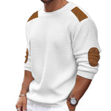 Coverwin Men Patchwork Suede Knit Sweater Slim Fit Long Sleeve O-neck  Knitwear Spring Autumn Fashion Knitted Pullover Tops Streetwear