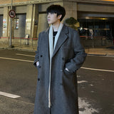 Coverwin Men Winter Outfit Winter Long Trenchcoat Men Korean-style Solid Double Breasted Woolen Coat Loose Casual Trench Outwear 2023 Solid Color Overcoats