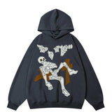 Coverwin Outfit Trendy Brand American Ins Couple Lazy Style Jacket Winter Thickened Warm Cartoon Skull Print Men Women Hooded Sweatshirt Trendy