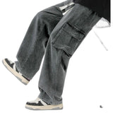 Coverwin Retro Wide Leg Padded Thickened Jeans Men's Winter Loose Straight Trousers