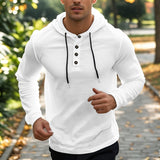Coverwin Spring Solid Color Slim Fit Long Sleeved T-shirt Men's Hooded Breathable Sports Top Waffle Cotton Casual Long Sleeved Shirt