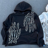 Coverwin Harajuku Fee Me Skull Hand Hoodies Women Streetwear Vintage Oversized Hoodie Y2k Top Sweatshirt Casual Tracksuit Men Clothing