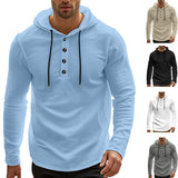Coverwin Spring Solid Color Slim Fit Long Sleeved T-shirt Men's Hooded Breathable Sports Top Waffle Cotton Casual Long Sleeved Shirt