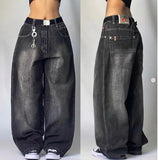 Coverwin American New Trend Retro Embroidered Letters Baggy Women's Jeans Y2K Harajuku Hip-Hop Gothic Casual Joker Couple Wide Trousers