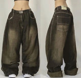 Coverwin-Y2K Street Dress Harajuku Hip-hop Retro Work Jeans  New Gothic High Waist Loose Wide-leg Pants Long Jeans for Men and Women