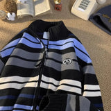 Coverwin New original dopamine contrast striped stand up collar cardigan sweater for men and women in autumn and winter casual sweaters