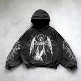 Coverwin Harajuku goddess print hoodies women goth new couples goth hoodie skull y2k tops oversized sweatshirt streetwear gothic clothes