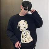 Coverwin Outfit Autumn winter Korean retro niche Dalmatian jacquard sweaters for men and women lazy style Y2K round neck loose couple sweaters