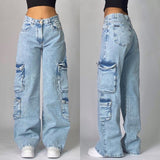 Coverwin Y2K Street Vintage Fashion New Old Washed Baggy Jeans Women Harajuku Hip Hop Popular Leisure Gothic High Waist Wide Leg Pants