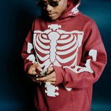 Coverwin Harajuku Streetwear Zipper Skeleton Print Jackets Coat Red Hooded Sweatshirt Long-sleeved Oversized Casual Hoodies Skull Punk