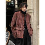 Coverwin Men Winter Outfit Round Collar Tweed Blazers Cardigan Men's Autumn Collarless Short Jacket Korean Style Chic Fashion Elgance Coat Handsome Jackets