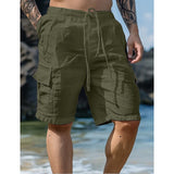 Coverwin Men's Shorts Linen Shorts Summer Shorts Beach Shorts Drawstring Elastic Waist Multi Pocket Plain Knee Length Outdoor Beach Hawaiian Casual ArmyGreen White Inelastic