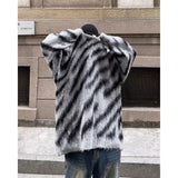 Coverwin Outfit Fashionable Korean Personalized Zebra Print Sweater for Men, Winter Sweater Autumn Winter American Retro Y2K Lazy Style Jacket