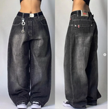 Coverwin Y2K New Retro Washed Jeans American Street Hip Hop Fashion Loose Jeans Men's and Women's Punk Casual High Waist Wide Leg Pants