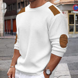 Coverwin Men Patchwork Suede Knit Sweater Slim Fit Long Sleeve O-neck  Knitwear Spring Autumn Fashion Knitted Pullover Tops Streetwear