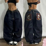 Coverwin American Vintage Fashion Print Baggy Jeans Mne Women New Y2K Popular Casual Joker Gothic High Waist Wide-Leg pants Street Wear