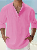 Coverwin Men's Linen Shirt Popover Shirt Casual Shirt Beach Shirt Black White Pink Long Sleeve Plain Henley Spring & Summer Hawaiian Holiday Clothing Apparel