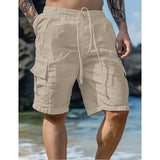 Coverwin Men's Shorts Linen Shorts Summer Shorts Beach Shorts Drawstring Elastic Waist Multi Pocket Plain Knee Length Outdoor Beach Hawaiian Casual ArmyGreen White Inelastic