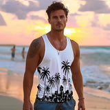 Coverwin Men's Graphic Tank Top Casual Vest Top Coconut Tree Fashion Hawaiian Undershirt Street Daily Beach T shirt White Blue Short Sleeve Crew Neck Shirt Spring & Summer Clothing Apparel