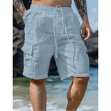 Coverwin Men's Shorts Linen Shorts Summer Shorts Beach Shorts Drawstring Elastic Waist Multi Pocket Plain Knee Length Outdoor Beach Hawaiian Casual ArmyGreen White Inelastic