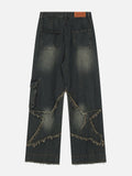 Coverwin Distressed Effect Patchwork Star Denim Jeans