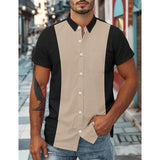 Coverwin Men's Shirt Button Up Shirt Casual Shirt Summer Shirt Black Dark Navy Blue Short Sleeve Color Block Collar Daily Vacation Clothing Apparel Fashion Casual Comfortable