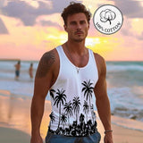 Coverwin Men's Graphic Tank Top Casual Vest Top Coconut Tree Fashion Hawaiian Undershirt Street Daily Beach T shirt White Blue Short Sleeve Crew Neck Shirt Spring & Summer Clothing Apparel