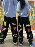 Coverwin Men's Graffiti Star Print Skate Jeans