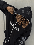 Coverwin Men's Punk Star Embroidery Zip-Up Hoodie