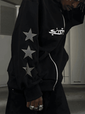 Coverwin Men's Punk Star Embroidery Zip-Up Hoodie