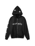 Coverwin Men's Punk Star Embroidery Zip-Up Hoodie