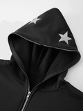 Coverwin Men's Punk Star Embroidery Zip-Up Hoodie