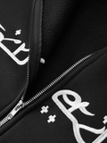 Coverwin Men's Punk Star Embroidery Zip-Up Hoodie