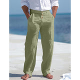 Coverwin Men's Linen Pants Trousers Summer Pants Beach Pants Front Pocket Straight Leg Plain Comfort Breathable Business Casual Daily Fashion Basic White Army Green