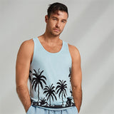 Coverwin Men's Graphic Tank Top Casual Vest Top Coconut Tree Fashion Hawaiian Undershirt Street Daily Beach T shirt White Blue Short Sleeve Crew Neck Shirt Spring & Summer Clothing Apparel