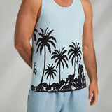 Coverwin Men's Graphic Tank Top Casual Vest Top Coconut Tree Fashion Hawaiian Undershirt Street Daily Beach T shirt White Blue Short Sleeve Crew Neck Shirt Spring & Summer Clothing Apparel